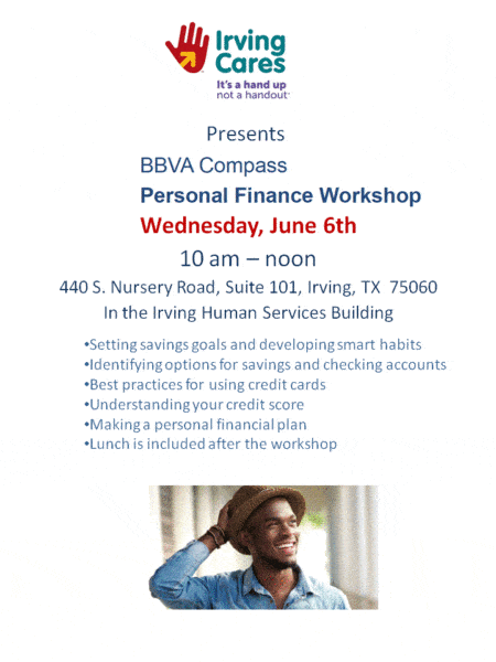 Personal Financial Workshop at Irving Cares on Wed. June 6 at 10 am